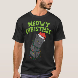 Meowy Catmas Black Cat Funny Christmas Xmas Cat Ow T-Shirt