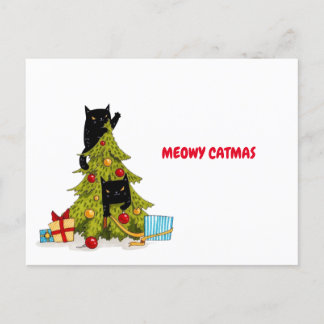 Meowy Catmas Black Funny Cats Christmas Postcard