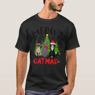 Meowy Catmas  Cat Christmas Cat Mom Cat Dad Kids B T-Shirt