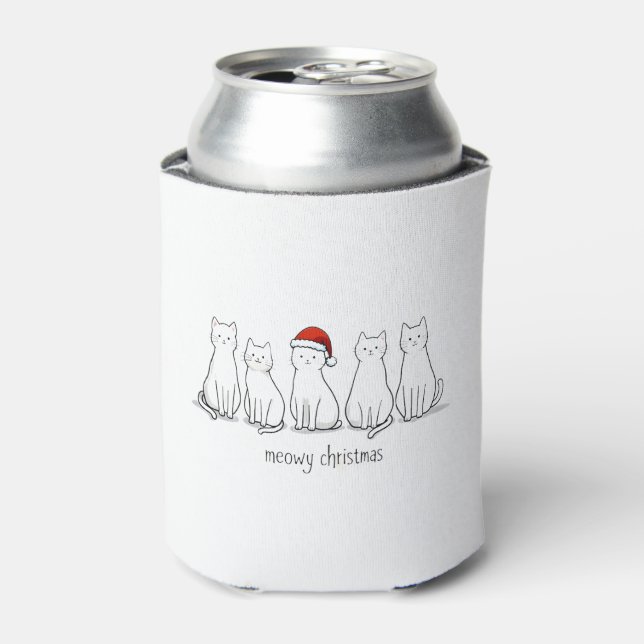 Meowy Catmas Cat Christmas Cute Kitten Cats Santa  Can Cooler (Can Front)