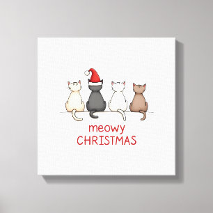 Meowy Catmas Cat Christmas Cute Kitten Cats Santa  Canvas Print