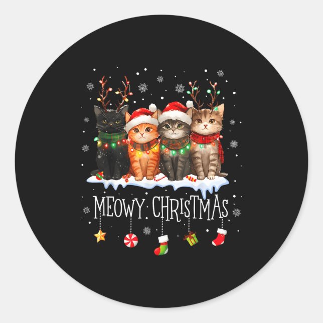 Meowy Catmas Cat Christmas Cute Kitten Cats Santa  Classic Round Sticker (Front)
