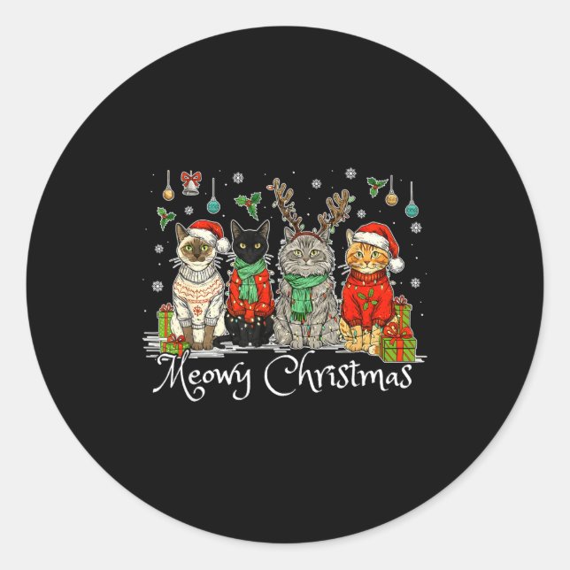 Meowy Catmas Cat Christmas Cute Kitten Cats Santa  Classic Round Sticker (Front)