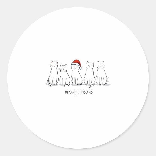 Meowy Catmas Cat Christmas Cute Kitten Cats Santa  Classic Round Sticker (Front)