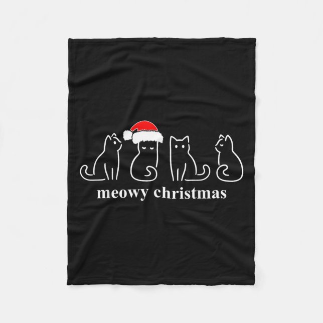 Meowy Catmas Cat Christmas Cute Kitten Cats Santa  Fleece Blanket (Front)