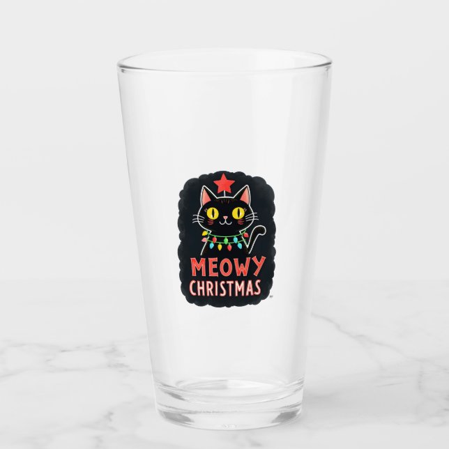 Meowy Catmas Cat Christmas Cute Kitten Cats Santa  Glass (Front)