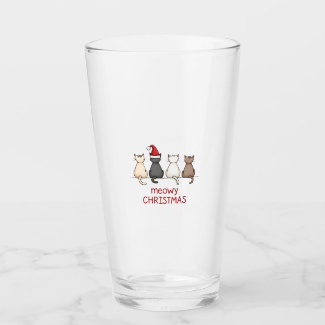 Meowy Catmas Cat Christmas Cute Kitten Cats Santa  Glass (Front)