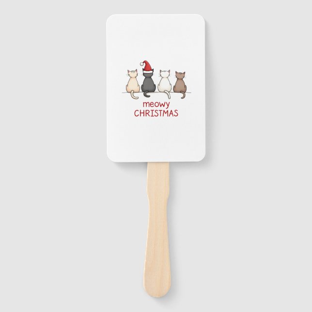 Meowy Catmas Cat Christmas Cute Kitten Cats Santa  Hand Fan (Front)