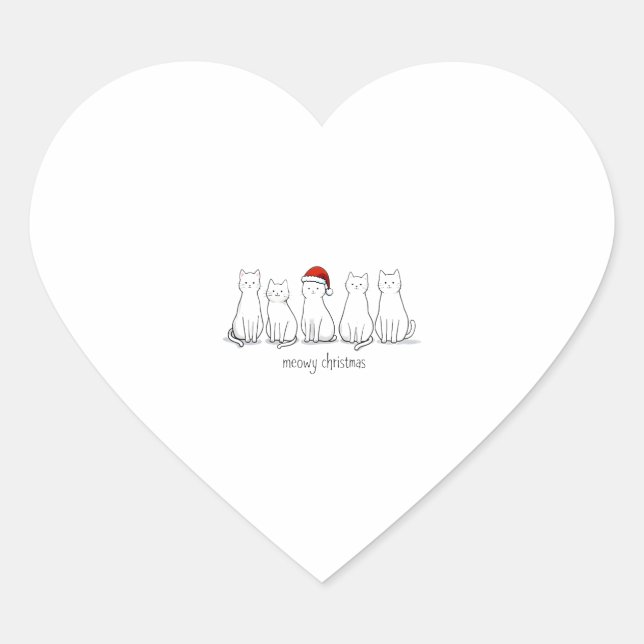 Meowy Catmas Cat Christmas Cute Kitten Cats Santa  Heart Sticker (Front)
