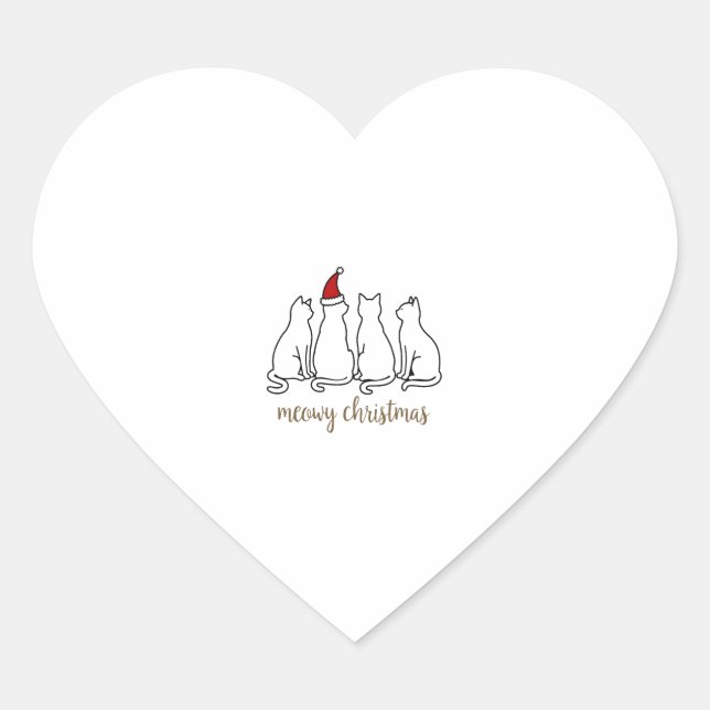 Meowy Catmas Cat Christmas Cute Kitten Cats Santa  Heart Sticker (Front)