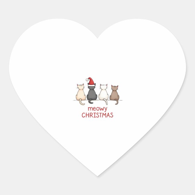 Meowy Catmas Cat Christmas Cute Kitten Cats Santa  Heart Sticker (Front)