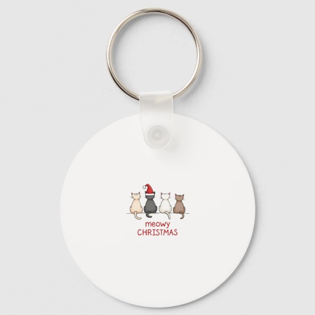 Meowy Catmas Cat Christmas Cute Kitten Cats Santa  Key Ring (Front)