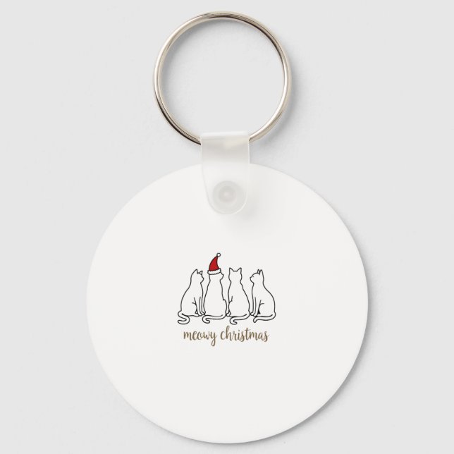 Meowy Catmas Cat Christmas Cute Kitten Cats Santa  Key Ring (Front)