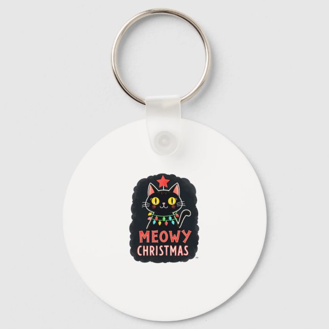 Meowy Catmas Cat Christmas Cute Kitten Cats Santa  Key Ring (Front)