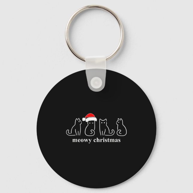 Meowy Catmas Cat Christmas Cute Kitten Cats Santa  Key Ring (Front)