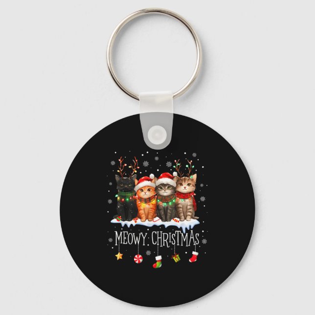 Meowy Catmas Cat Christmas Cute Kitten Cats Santa  Key Ring (Front)