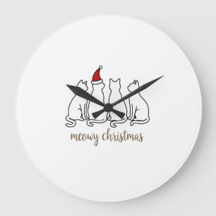 Meowy Catmas Cat Christmas Cute Kitten Cats Santa Large Clock