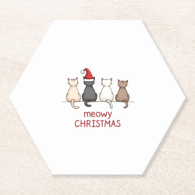 Meowy Catmas Cat Christmas Cute Kitten Cats Santa  Paper Coaster (Front)