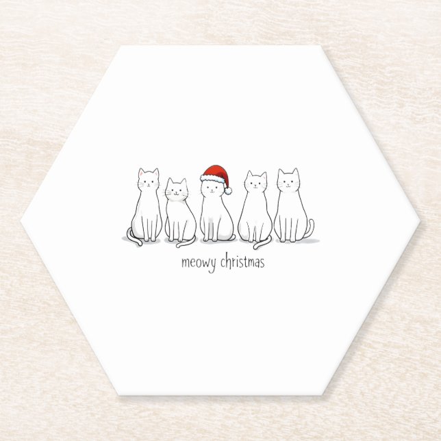 Meowy Catmas Cat Christmas Cute Kitten Cats Santa  Paper Coaster (Front)