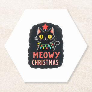 Meowy Catmas Cat Christmas Cute Kitten Cats Santa  Paper Coaster