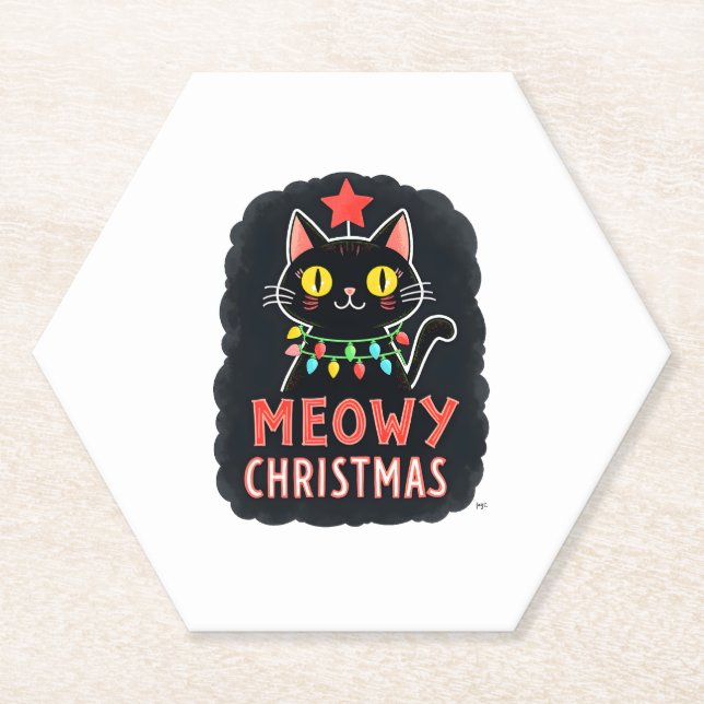 Meowy Catmas Cat Christmas Cute Kitten Cats Santa  Paper Coaster (Front)
