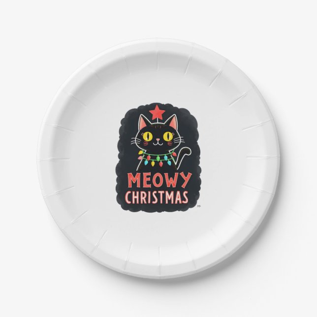 Meowy Catmas Cat Christmas Cute Kitten Cats Santa  Paper Plate (Front)