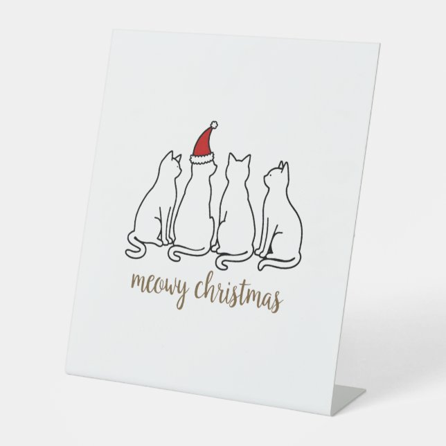 Meowy Catmas Cat Christmas Cute Kitten Cats Santa  Pedestal Sign (Front)