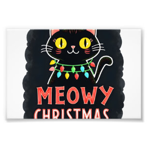 Meowy Catmas Cat Christmas Cute Kitten Cats Santa Photo Print