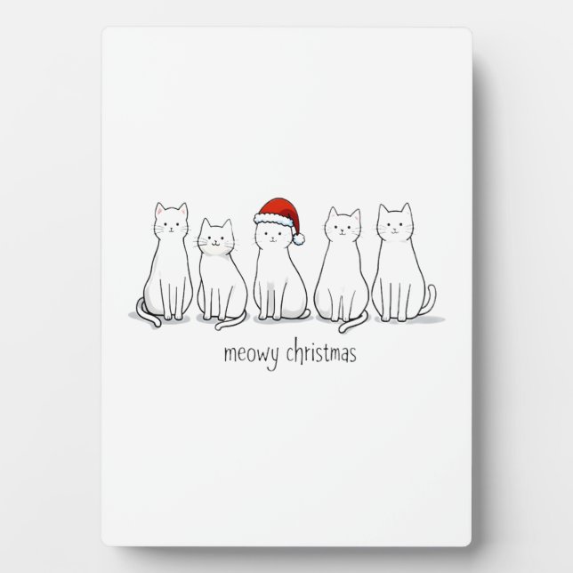Meowy Catmas Cat Christmas Cute Kitten Cats Santa  Plaque (Front)
