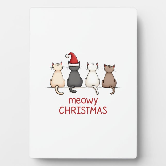 Meowy Catmas Cat Christmas Cute Kitten Cats Santa  Plaque (Front)