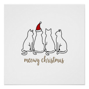 Meowy Catmas Cat Christmas Cute Kitten Cats Santa  Poster