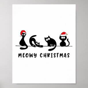 Meowy Catmas Cat Christmas Cute Kitten Cats Santa Poster