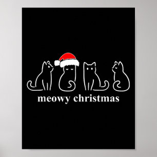 Meowy Catmas Cat Christmas Cute Kitten Cats Santa Poster