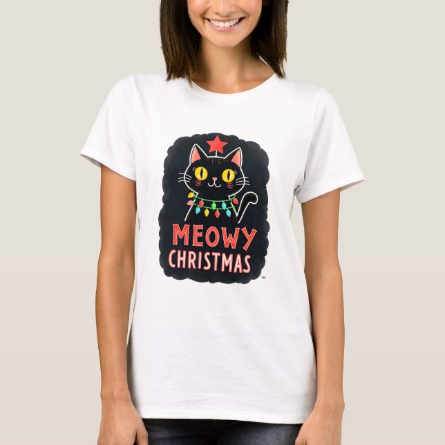 Meowy Catmas Cat Christmas Cute Kitten Cats Santa  T-Shirt (Front)