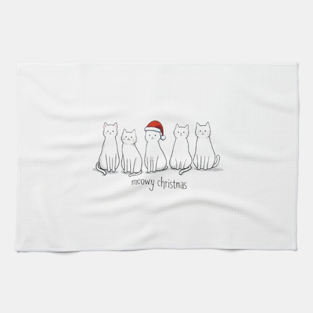 Meowy Catmas Cat Christmas Cute Kitten Cats Santa  Tea Towel (Horizontal)