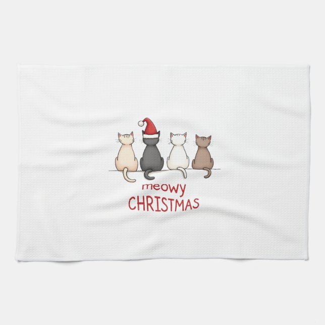 Meowy Catmas Cat Christmas Cute Kitten Cats Santa  Tea Towel (Horizontal)