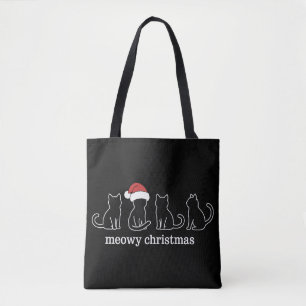 Meowy Catmas Cat Christmas Cute Kitten Cats Santa  Tote Bag