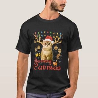 Meowy Catmas Cat Christmas Funny Xmas Women Santa T-Shirt