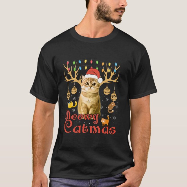 Meowy Catmas Cat Christmas Funny Xmas Women Santa T-Shirt (Front)