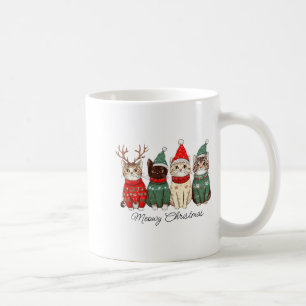 Meowy Catmas Cat Christmas Lights Xmas Pajamas Cat Coffee Mug