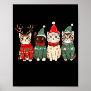 Meowy Catmas Cat Christmas Lights Xmas Pajamas Cat Poster