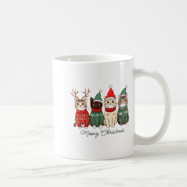 Meowy Catmas Cat Christmas Lights Xmas Pyjamas Cat Coffee Mug (Right)