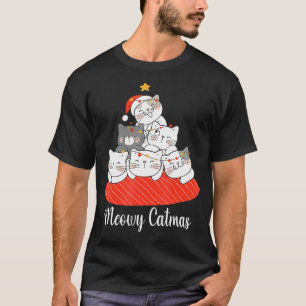 Meowy Catmas Cat Christmas Tree Cats Santa Hat Cat T-Shirt