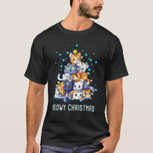Meowy Catmas Cat Christmas Tree Lights Funny Cat L T-Shirt