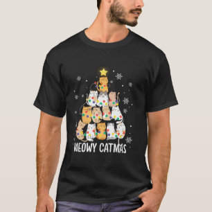Meowy Catmas Cat Christmas Tree Lights Kitten Xmas T-Shirt