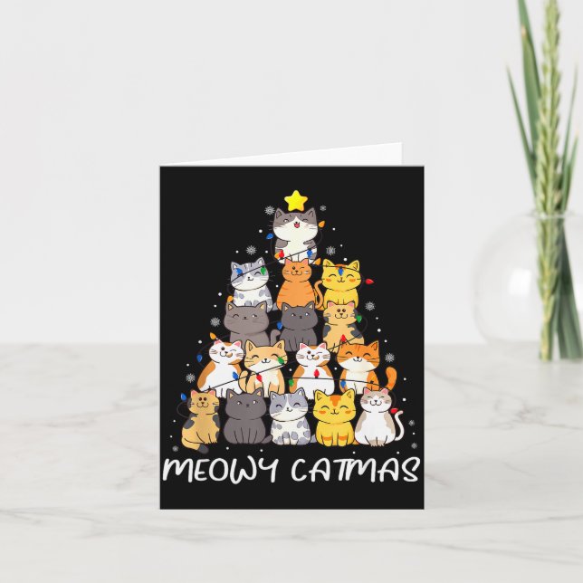 Meowy Catmas Cat Christmas Tree Merry Catmas Boys  Card (Front)