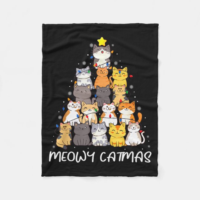 Meowy Catmas Cat Christmas Tree Merry Catmas Boys  Fleece Blanket (Front)