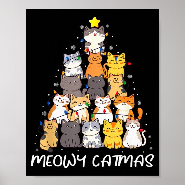 Meowy Catmas Cat Christmas Tree Merry Catmas Boys  Poster (Front)