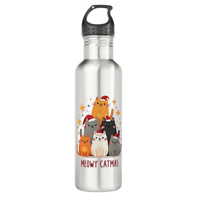 Meowy Catmas Cat Christmas Tree Xmas (1) 710 Ml Water Bottle (Front)