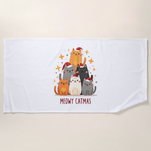 Meowy Catmas Cat Christmas Tree Xmas (1) Beach Towel